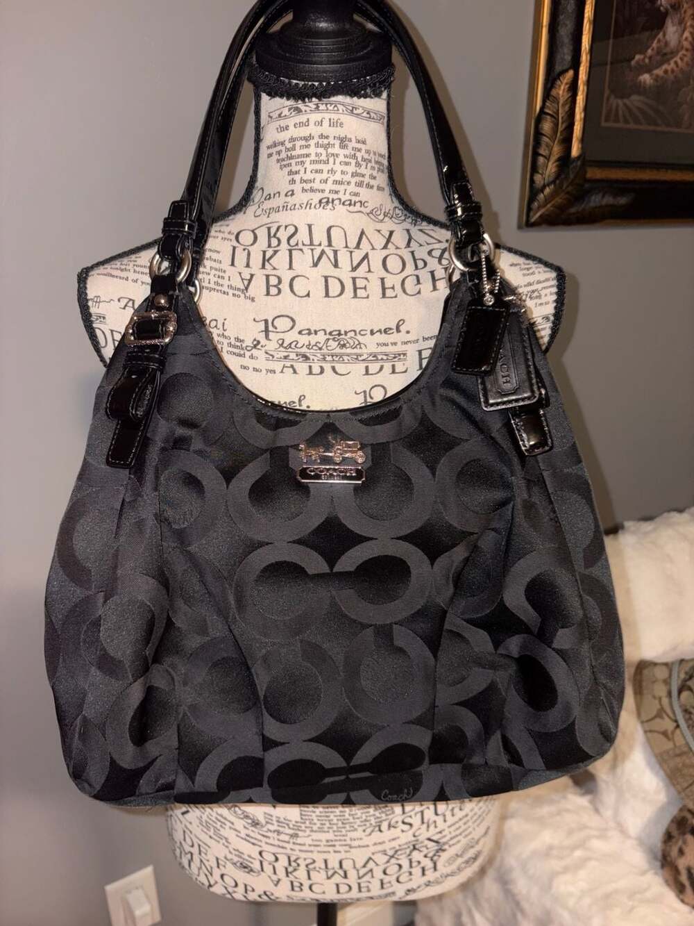 Coach Black Signature Optic Maggie Shoulder Bag 17609